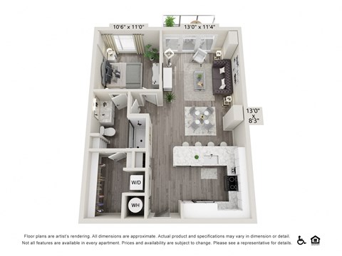 Floor plan for 1 bed, 1 bath, 808 sqft